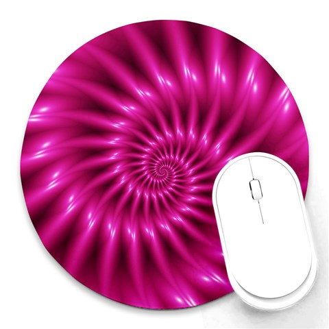 Glossy Hot Pink Fractal Spiral Round Mousepad from ArtsNow.com Front