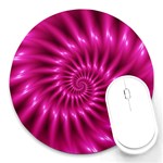 Glossy Hot Pink Fractal Spiral Round Mousepad