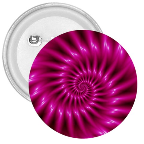 Glossy Hot Pink Fractal Spiral 3  Button from ArtsNow.com Front