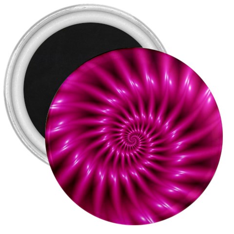 Glossy Hot Pink Fractal Spiral 3  Magnet from ArtsNow.com Front