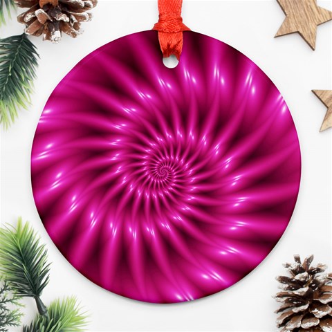 Glossy Hot Pink Fractal Spiral Ornament (Round) from ArtsNow.com Front