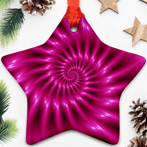 Glossy Hot Pink Fractal Spiral Ornament (Star) from ArtsNow.com Front