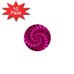 Glossy Hot Pink Fractal Spiral 1  Mini Button (10 pack) 