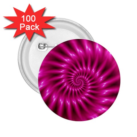 Glossy Hot Pink Fractal Spiral 2.25  Button (100 pack) from ArtsNow.com Front