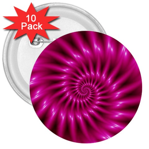 Glossy Hot Pink Fractal Spiral 3  Button (10 pack) from ArtsNow.com Front