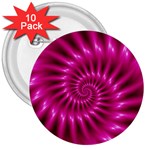 Glossy Hot Pink Fractal Spiral 3  Button (10 pack)