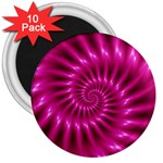 Glossy Hot Pink Fractal Spiral 3  Magnet (10 pack)