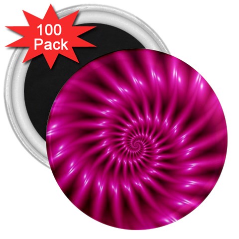 Glossy Hot Pink Fractal Spiral 3  Magnet (100 pack) from ArtsNow.com Front