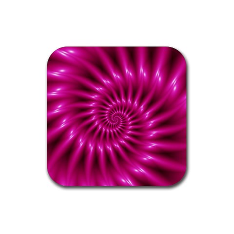 Glossy Hot Pink Fractal Spiral Rubber Coaster (Square) from ArtsNow.com Front