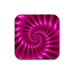 Glossy Hot Pink Fractal Spiral Rubber Coaster (Square)