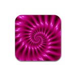 Glossy Hot Pink Fractal Spiral Rubber Square Coaster (4 pack)