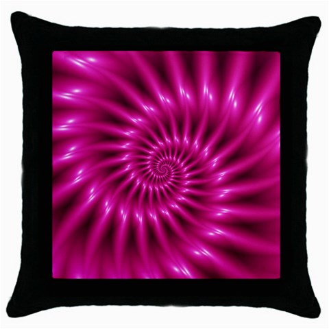 Glossy Hot Pink Fractal Spiral Throw Pillow Case (Black) from ArtsNow.com Front