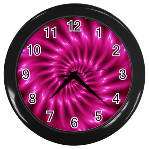 Glossy Hot Pink Fractal Spiral Wall Clock (Black) from ArtsNow.com Front