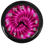 Glossy Hot Pink Fractal Spiral Wall Clock (Black)