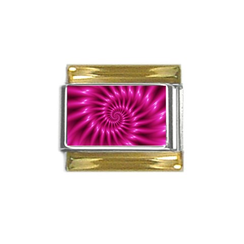 Glossy Hot Pink Fractal Spiral Gold Trim Italian Charm (9mm) from ArtsNow.com Front