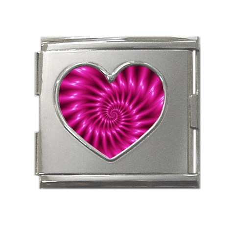 Glossy Hot Pink Fractal Spiral Mega Link Heart Italian Charm (18mm) from ArtsNow.com Front