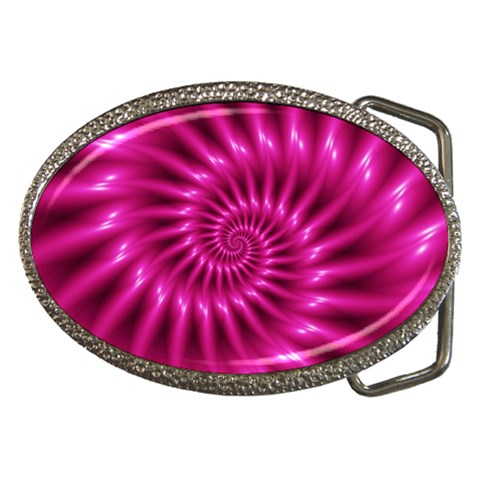 Glossy Hot Pink Fractal Spiral Belt Buckle from ArtsNow.com Front