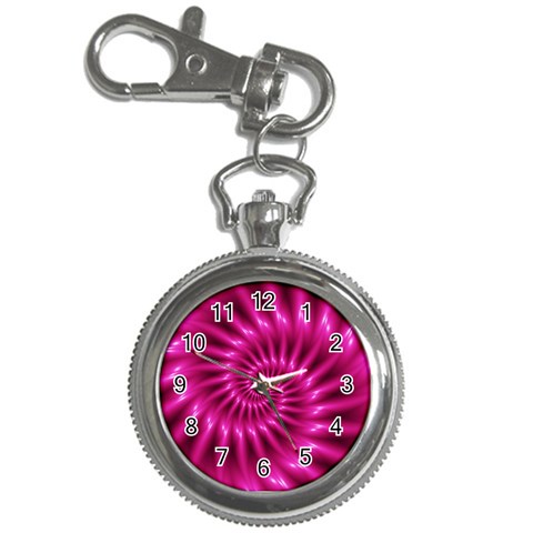 Glossy Hot Pink Fractal Spiral Key Chain Watch from ArtsNow.com Front