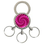 Glossy Hot Pink Fractal Spiral 3-Ring Key Chain