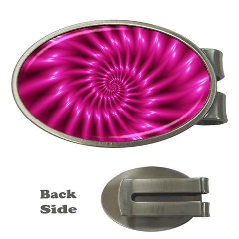 Glossy Hot Pink Fractal Spiral Money Clip (Oval) from ArtsNow.com Front