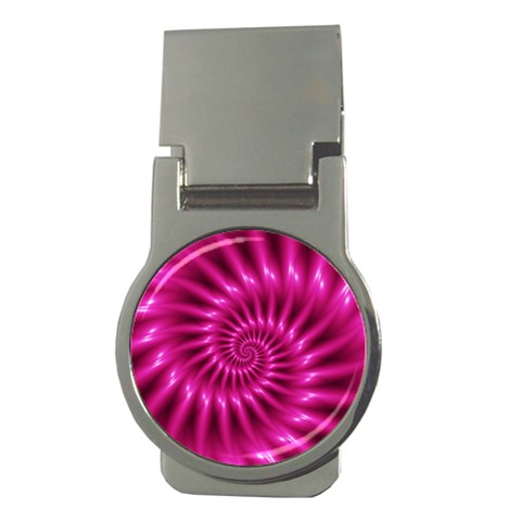 Glossy Hot Pink Fractal Spiral Money Clip (Round) from ArtsNow.com Front