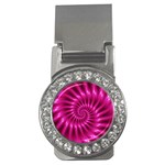 Glossy Hot Pink Fractal Spiral Money Clip (CZ)