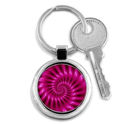 Glossy Hot Pink Fractal Spiral Key Chain (Round) from ArtsNow.com Front