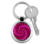 Glossy Hot Pink Fractal Spiral Key Chain (Round)