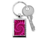 Glossy Hot Pink Fractal Spiral Key Chain (Rectangle)