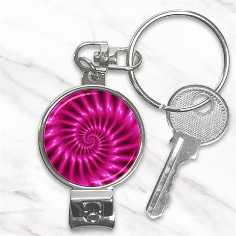 Glossy Hot Pink Fractal Spiral Nail Clippers Key Chain from ArtsNow.com Front