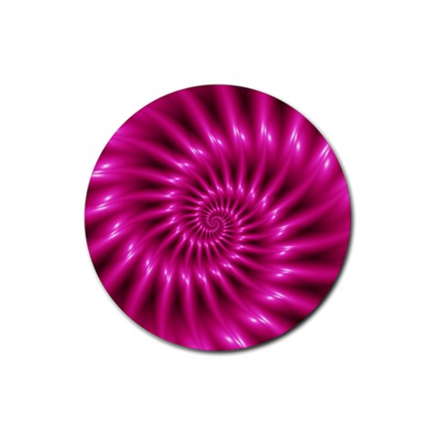 Glossy Hot Pink Fractal Spiral Rubber Coaster (Round) from ArtsNow.com Front