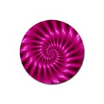 Glossy Hot Pink Fractal Spiral Rubber Coaster (Round)