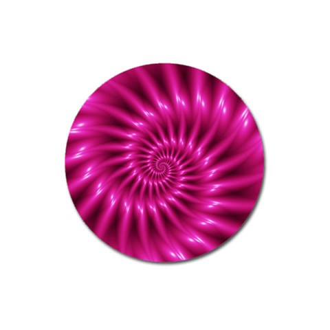 Glossy Hot Pink Fractal Spiral Magnet 3  (Round) from ArtsNow.com Front