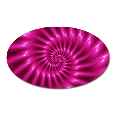 Glossy Hot Pink Fractal Spiral Magnet (Oval) from ArtsNow.com Front