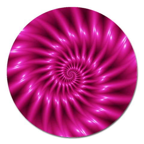 Glossy Hot Pink Fractal Spiral Magnet 5  (Round) from ArtsNow.com Front