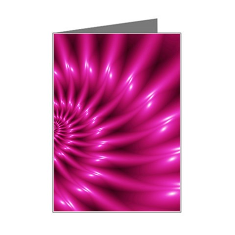 Glossy Hot Pink Fractal Spiral Mini Greeting Card from ArtsNow.com Left