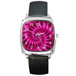 Glossy Hot Pink Fractal Spiral Square Metal Watch