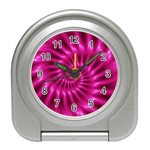 Glossy Hot Pink Fractal Spiral Travel Alarm Clock from ArtsNow.com Front