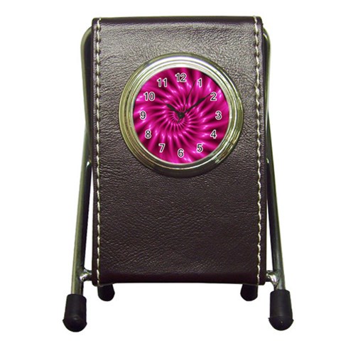 Glossy Hot Pink Fractal Spiral Pen Holder Desk Clock from ArtsNow.com Front