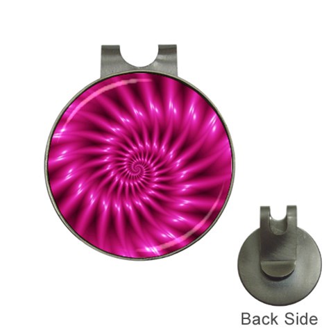 Glossy Hot Pink Fractal Spiral Golf Ball Marker Hat Clip from ArtsNow.com Front