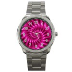 Glossy Hot Pink Fractal Spiral Sport Metal Watch