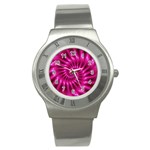 Glossy Hot Pink Fractal Spiral Stainless Steel Watch