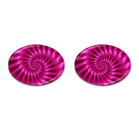 Glossy Hot Pink Fractal Spiral Cufflinks (Oval) from ArtsNow.com Front(Pair)