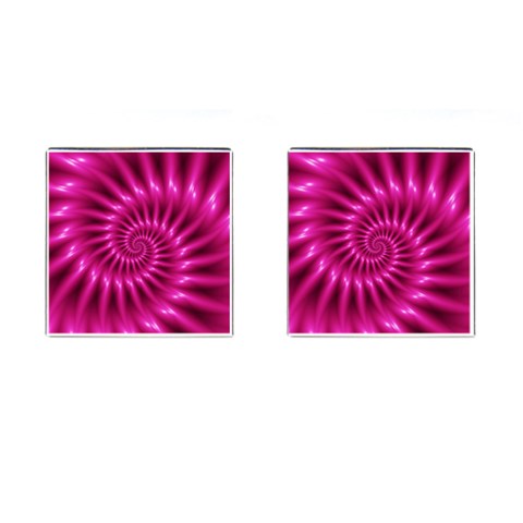 Glossy Hot Pink Fractal Spiral Cufflinks (Square) from ArtsNow.com Front(Pair)