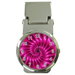 Glossy Hot Pink Fractal Spiral Money Clip Watch