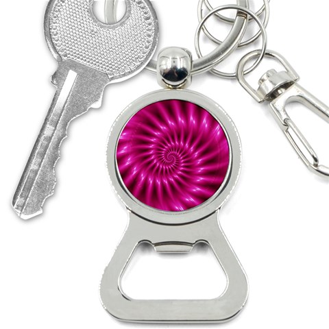 Glossy Hot Pink Fractal Spiral Bottle Opener Key Chain from ArtsNow.com Front