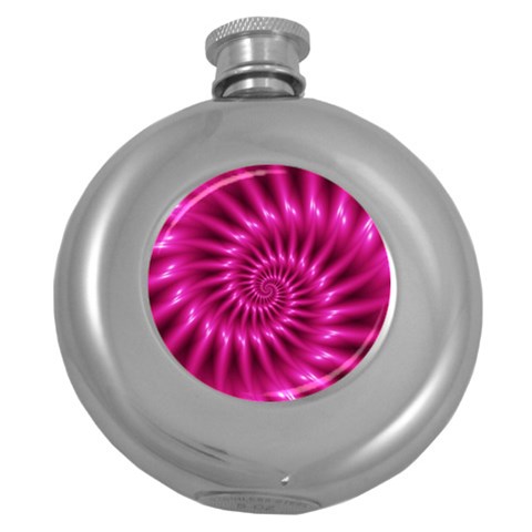 Glossy Hot Pink Fractal Spiral Hip Flask (5 oz) from ArtsNow.com Front