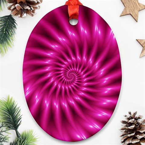 Glossy Hot Pink Fractal Spiral Oval Ornament (Two Sides) from ArtsNow.com Front