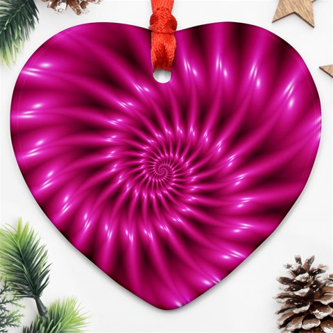 Glossy Hot Pink Fractal Spiral Heart Ornament (Two Sides) from ArtsNow.com Front