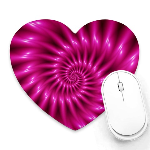 Glossy Hot Pink Fractal Spiral Heart Mousepad from ArtsNow.com Front